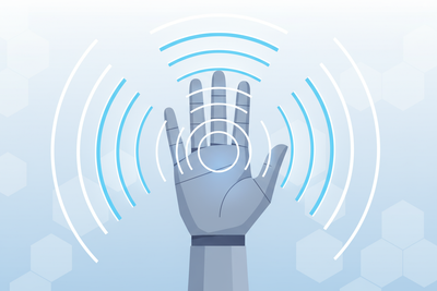 A hand with motion waves for “Touchless”